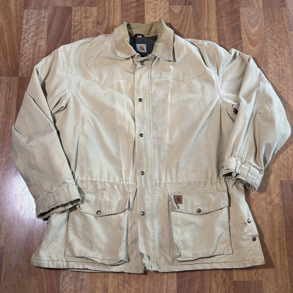 Vintage Carhartt Coat Mens 3XL Beige Canvas Blanket Lined Workwear Parka